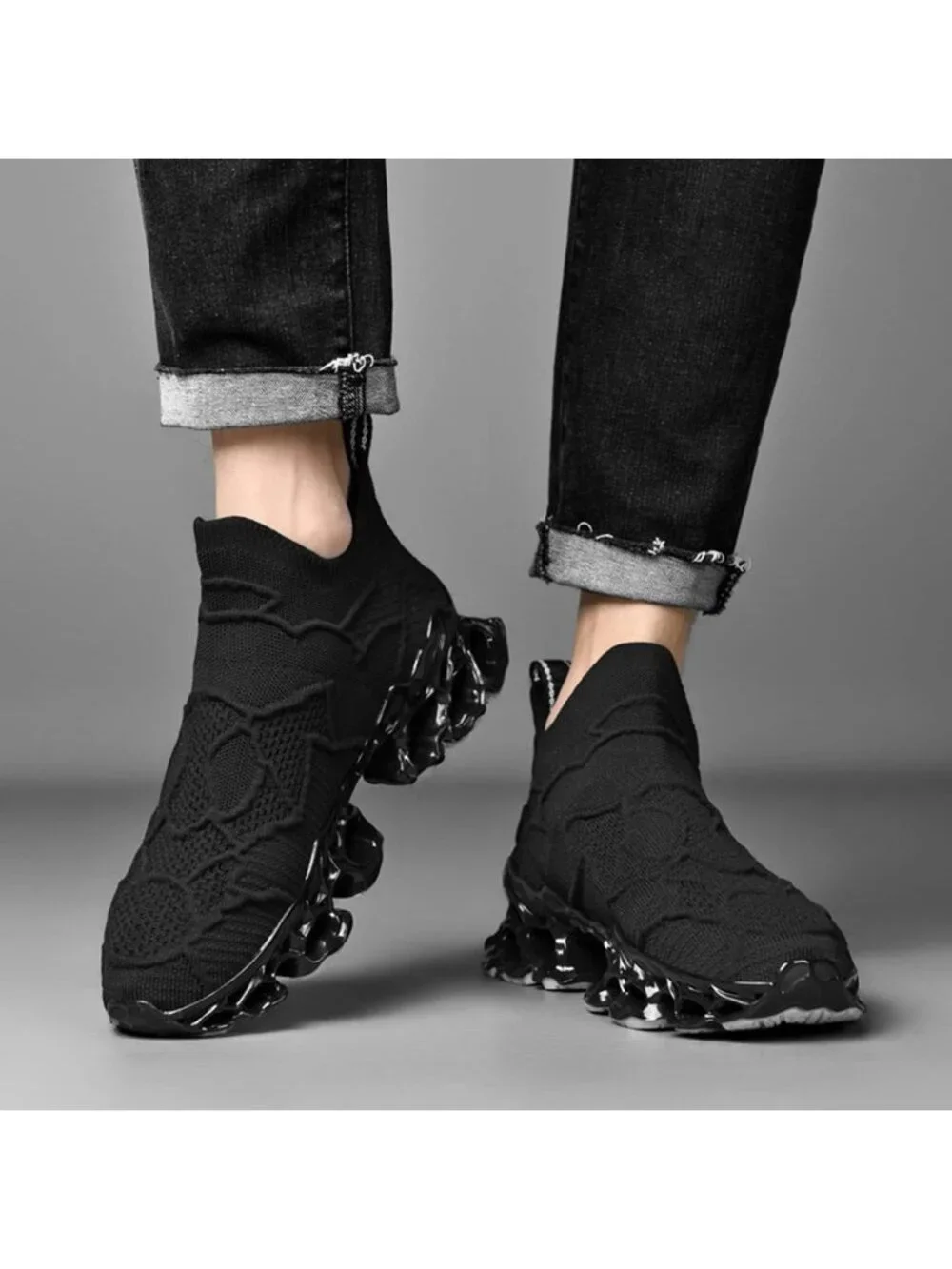 🆕Men's All Black Slip on Loafers Walking Tennis Shoes Running Blade Sneakers